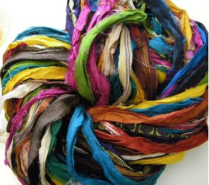 At the Bahamas: Multi Colored Sari Silk Ribbon Yarn